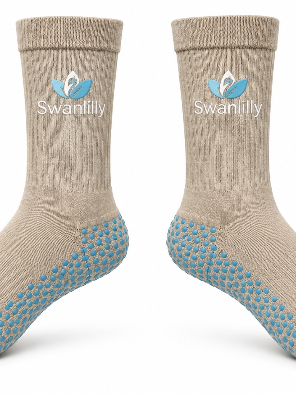 Beige Non-Slip Crew Socks unisex